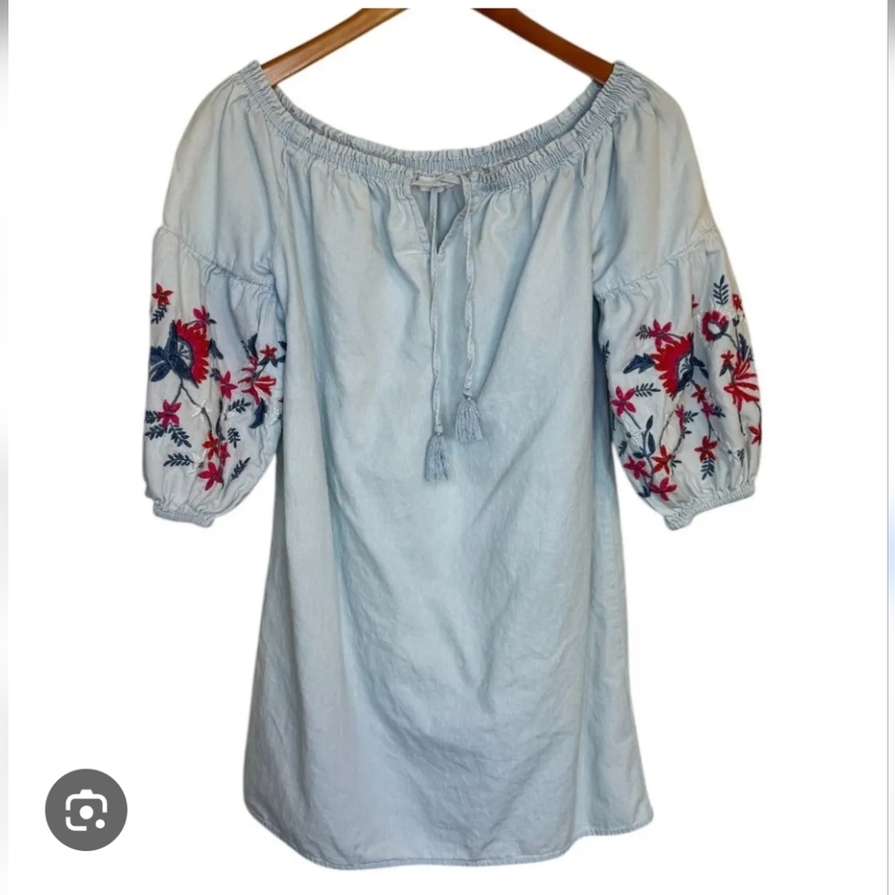 Aeropostale Dress Women Small Blue Chambray Embroidered